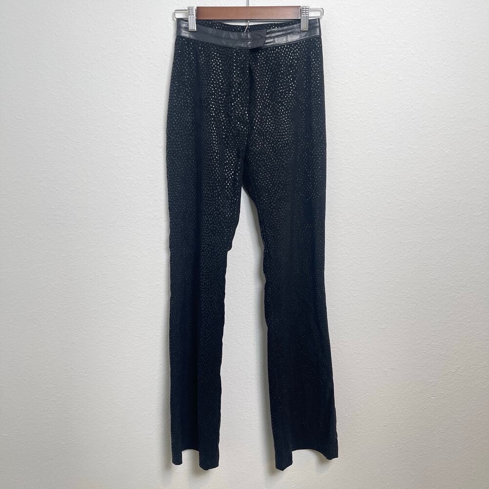 Vintage Caché Pants Made in France Black Textured Flare Leg Stretch Small